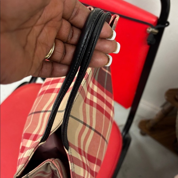 Burberry Red and Tan Checkered Tote - Picture 3 of 16